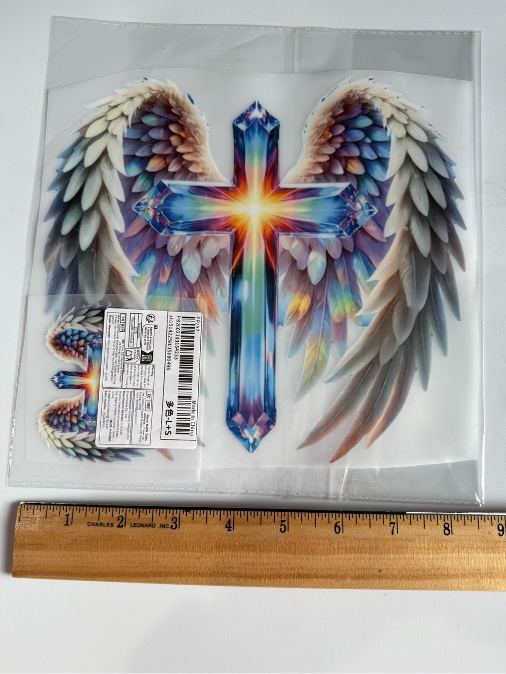 Iridescent Cross and Angel Wings Iron on transfer- Multicolor